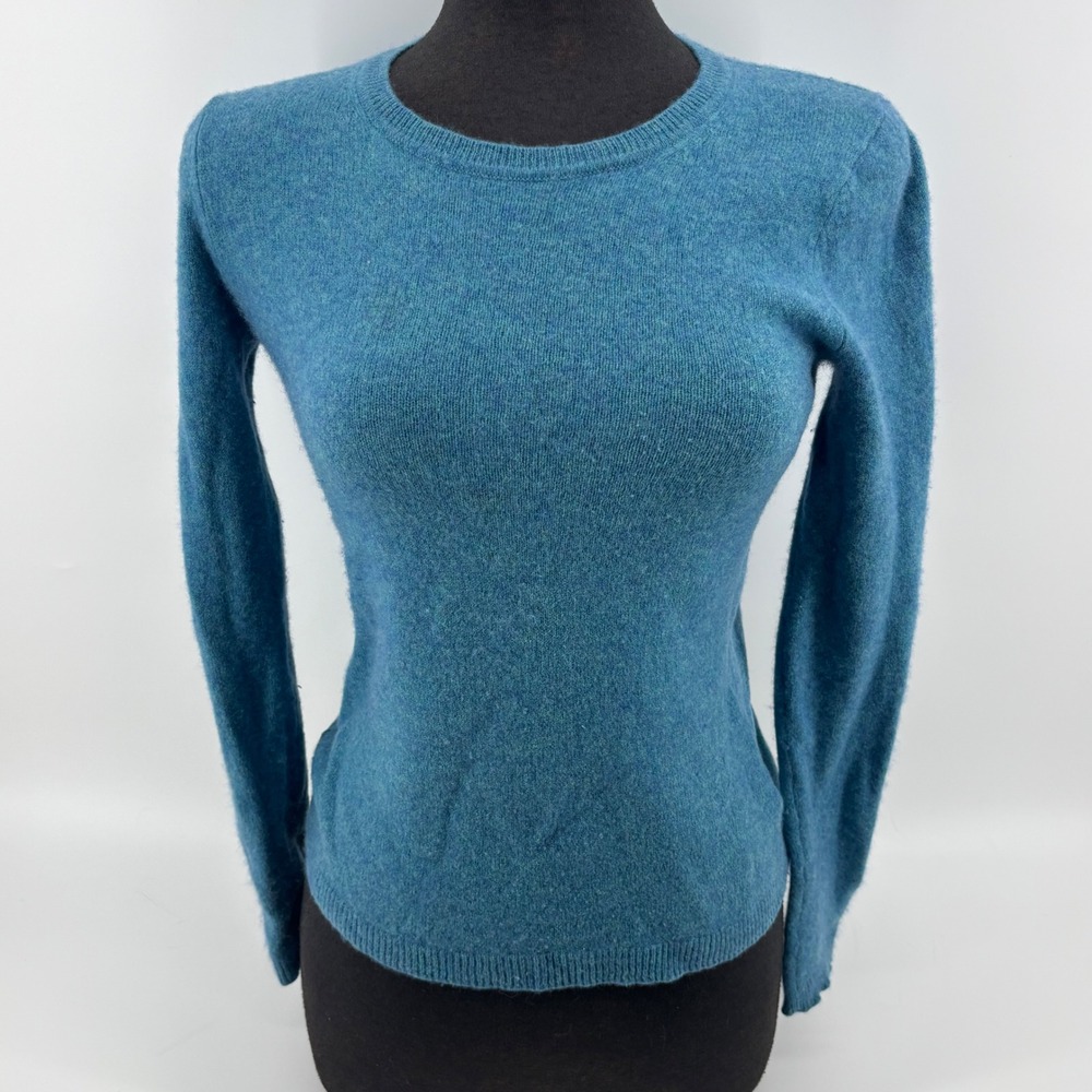 Adrienne Vittadini 100% 2-Ply Cashmere Crewneck Sweater Teal Blue Womens Small